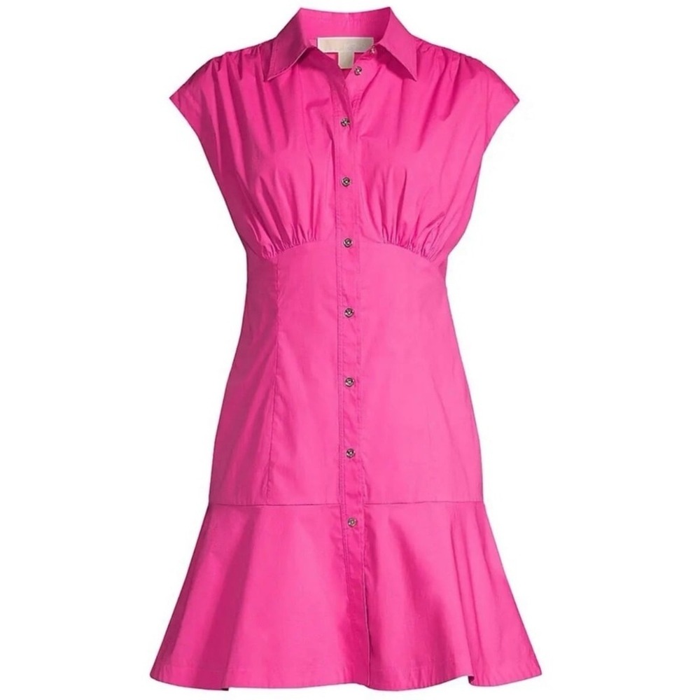 $225 Michael‎ Kors Pink Cotton Poplin Shirtdress 12 NWT